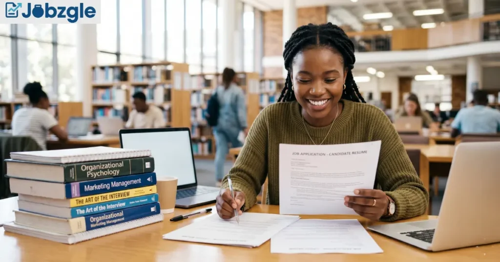 University student reviewing their CV before submitting a job application
