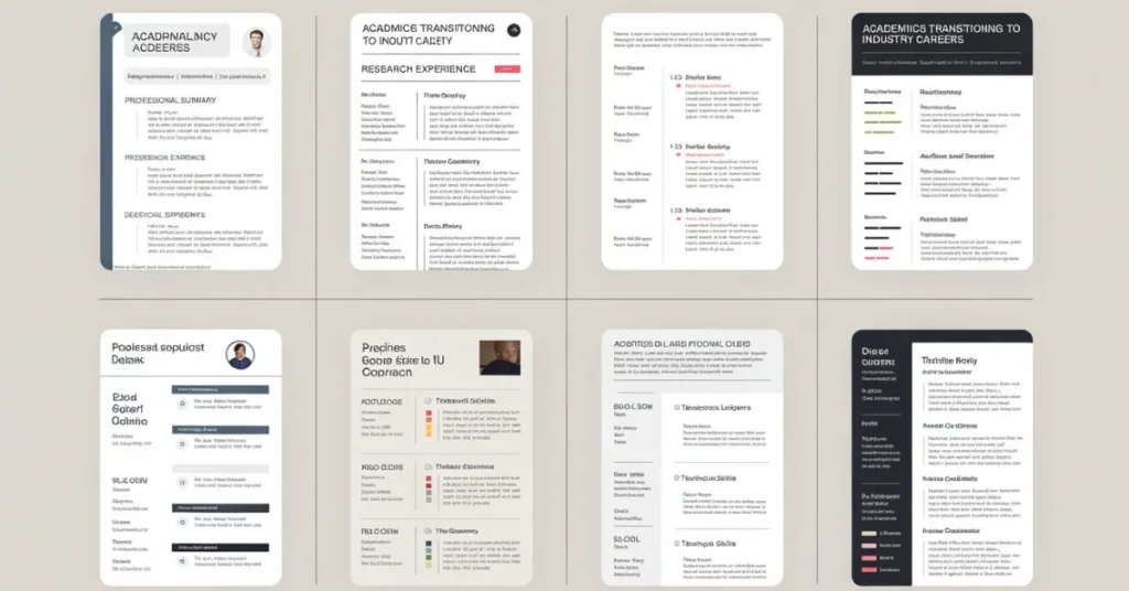 Comparison of 8 CV layouts for academics leaving academia